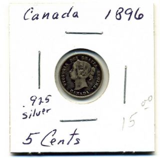 Canada 5 Cents.  925 Silver 1896,  Fine photo