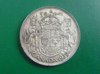 1939 Silver Canadian 50 Cent Piece photo