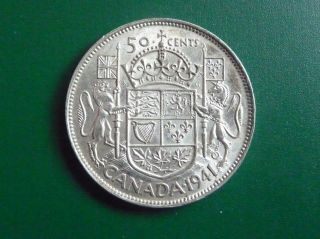 1941 Silver Canadian 50 Cent Piece photo