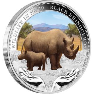 2012 Black Rhinoceros Wildlife In Need 1 Oz. .  999 Fine Silver Proof Box photo