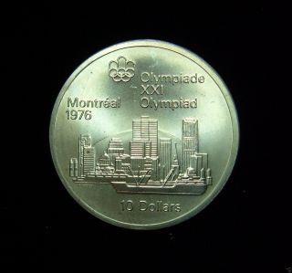 Canada 1973 10 Dollars Coin.  925 Silver Pf 1976 Summer Olympics Montreal Skyline photo