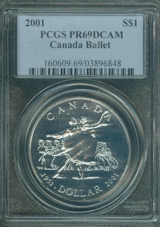 2001 Canada Silver $1 Dollar Ballet Error Pcgs 69 Dcam Should Be Sp - 69. photo