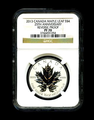 2013 Canada Silver Maple Leaf Ngc Pf70 Reverse Proof 25th Anniversary 1/2 Ounce photo
