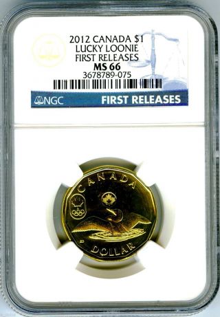 2012 Canada $1 Lucky Loonie Olympic Ngc Ms66 Uncirculated First Release Olympics photo