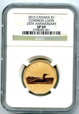 2012 Canada Frosted Loon Loonie Dollar Ngc Sp69 25th Anniversary Proof Like Rare photo