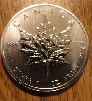 2013 Canada Silver Maple Leaf 1 Troy Oz 5 Dollar Coin Bu Uncirculated.  9999 photo