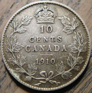 Canada 1910 Ten Cent Silver Mid - Grade Details Eye Appeal 44 photo