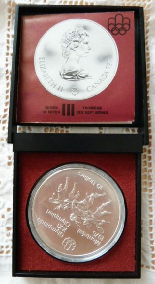1976 10 Dollar Sterling Silver Coin Montreal Olympics Canada Lacrosse photo