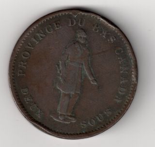 1837 1 Penny Canada Bank Token Fine Coin Rare No Period Km : Tn11 photo
