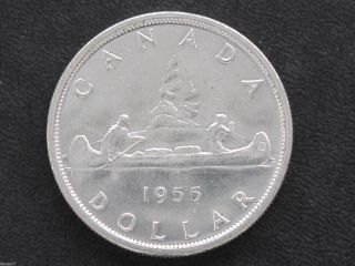 1955 Bu Canada Silver Dollar Elizabeth Ii Canadian Coin D7129 photo
