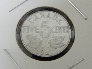 1927 Vg Canadian Canada George V Maple Leaves Design Nickel Five 5 Cents photo
