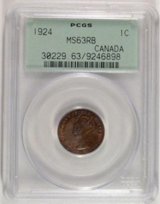 1924 George V Small Cent Ms - 63 Pop 10 - Key Date photo