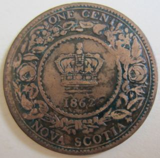 1862 Nova Scotia Large Cent Coin.  Key Date (victoria Reign Coin) (c199) photo
