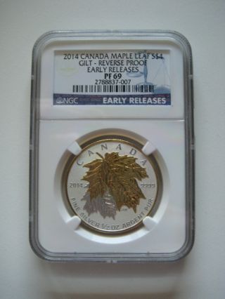 2014 Canada $4 Silver Maple Leaf - Gilt - Ngc Graded Pf69 Early Release photo