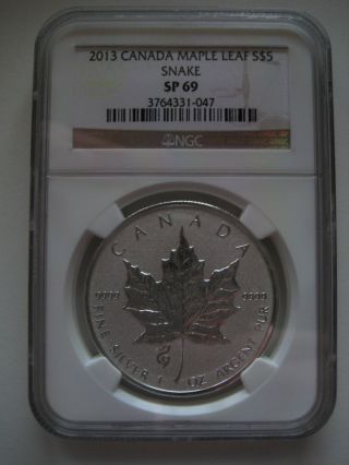2013 Canada $5 Silver Maple Leaf - Snake Privy - Ngc Graded Sp69 photo