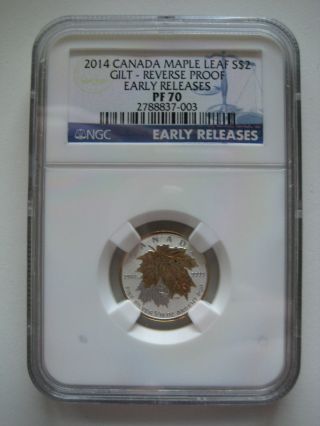 2014 Canada $2 Silver Maple Leaf - Gilt - Ngc Graded Pf70 Early Release photo