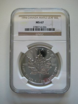 1994 Canada $5 Silver Maple Leaf - Bullion Issue - Ngc Ms67 photo
