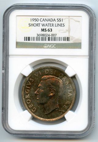 1950 Ngc Ms63 Canada Silver $1 Dollar Short Water Lines photo