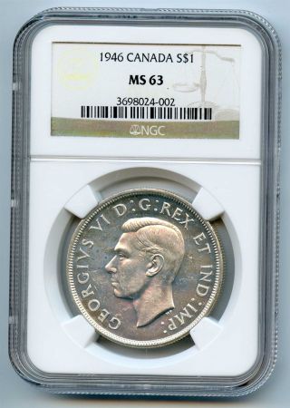 1946 Ngc Ms63 Canada Silver $1 Dollar photo