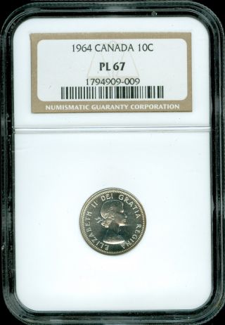 1964 Canada 10 Cents Ngc Pl67+ 2nd Finest Graded photo