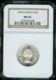 1958 Canada 25 Cents Ngc Ms - 65 Blast White. Coins: Canada photo 1