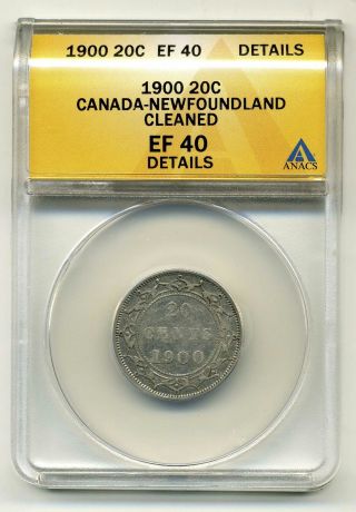 Canada - Newfoundland 20 Cents 1900, .  925 Silver,  Anacs Ef 40 Details photo