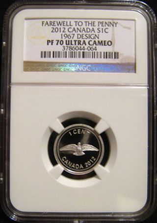 2012 Canada 1c Farewell To The Penny Ngc Pf70 Uc 1967 Design Silver Proof Cent photo