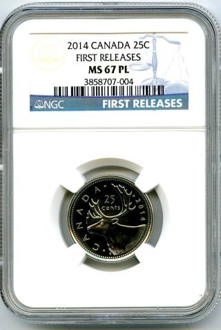 2014 Canada 25 Cent Quarter Ngc Ms67 Pl Proof Like First Releases Rare photo