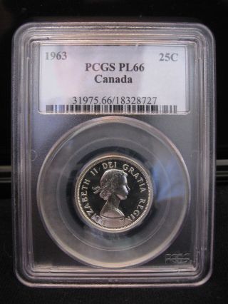 1963 Canada Twenty Five Cents Quarter Dollar Proof Like Silver Coin Pcgs Pl66 photo