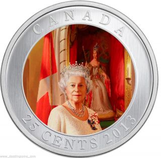 2013 ' 60th Anniversary Of The Queen ' S Coronation ' Colorized 25 - Cent Coin photo