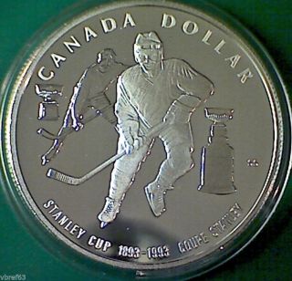 1993 Canada Proof Silver Dollar Stanley Cup Centennial - Heavy Cameo photo
