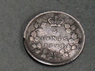 1898 Canadian Five Cent Silver Coin 5680 photo