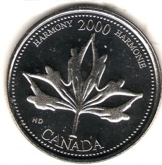 2000 Canada Uncirculated 25 Cent Commemorative Millennium Harmony Quarter photo