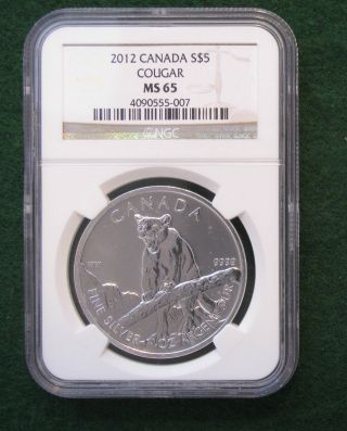 2012 Canada Silver $5 Cougar Ngc Ms65 ; photo