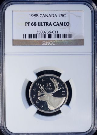 1988 Canada 25 Cents Ngc Pf 68 Ultra Cameo Unc photo