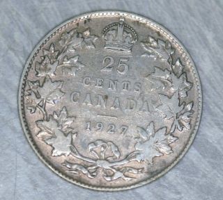 Rare 1927 Canada 25 Cents Silver Twenty - Five Cents Fine F - - Key Date photo