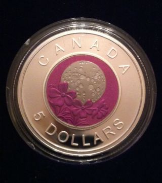 2012 Canada Full Pink Moon $5 Sterling Silver Coin Niobium Flower Coin Scarce photo