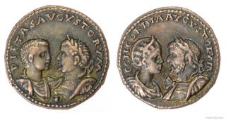 Roman Æ Medallion Of Valerianus I,  Caius Publius Licinius,  Salonius,  Salonina photo