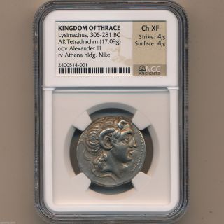 Greek Silver Ancient Coin Tetradrachm Lysimachus 305 - 281 Bc Thrace Ngc Ch Xf photo