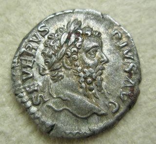 Ancient Rome Silver Denarius Septimius Severus Neptune Trident Vf S11 photo