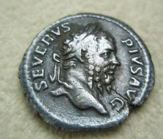 Ancient Rome Silver Denarius Septimius Severus Neptune Trident Fine S2 photo