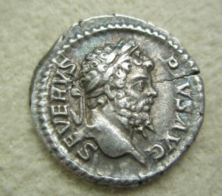 Ancient Rome Silver Denarius Septimius Severus Genius Altar Vf S7 photo