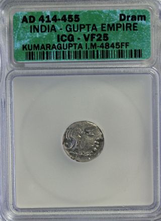 India Gupta Empire Kumaragupta Ar Drachm 414 - 455 Ad Icg Vf25 Medieval Coin photo