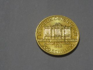 1998 Austria Vienna Philharmonic Gold 200 Shilling - 1/10 Oz Proof - Like.  F585 photo