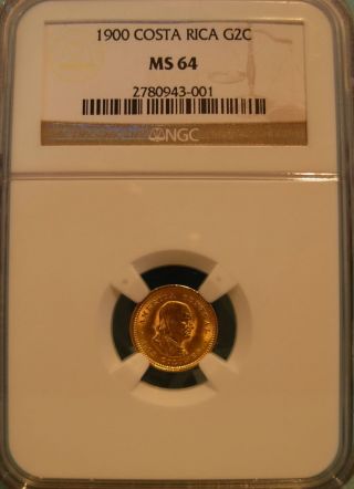 Costa Rica 1900 Gold 2 Colones Ngc Ms - 64 photo