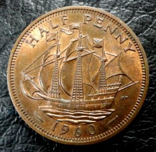 Uk,  Great Britain 1960 ½ Penny - Elizabeth Ii Ship 