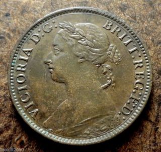 United Kingdom Gb 1886 1 Farthing Queen Victoria Bronze Coin photo