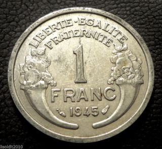 France 1945 1 Franc Laureate Head Light Type A Cornucopia Coin photo