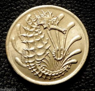 Singapore 1970 10 Cents Stylized Spotted Seahorse Coin photo