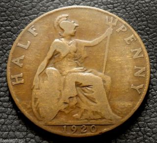 United Kingdom,  Gb.  1920 ½ Penny George V Seated Britannia Coin photo